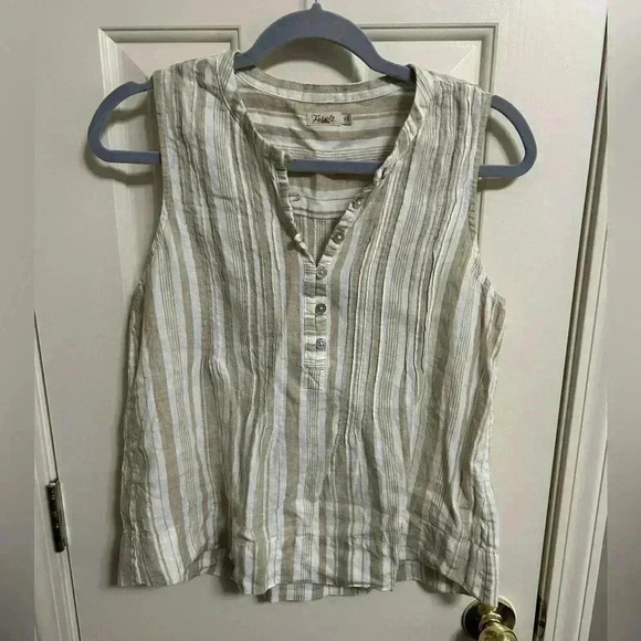 Faherty Isha Natural Bombay Stripe Linen Sleeveless Top Size Small - Picture 2 of 5